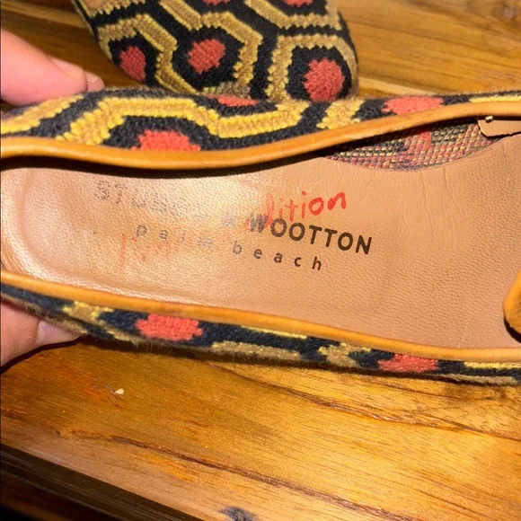 Stubbs & Wootton Needlepoint Geometric Black and Gold Loafers - Picture 2 of 6